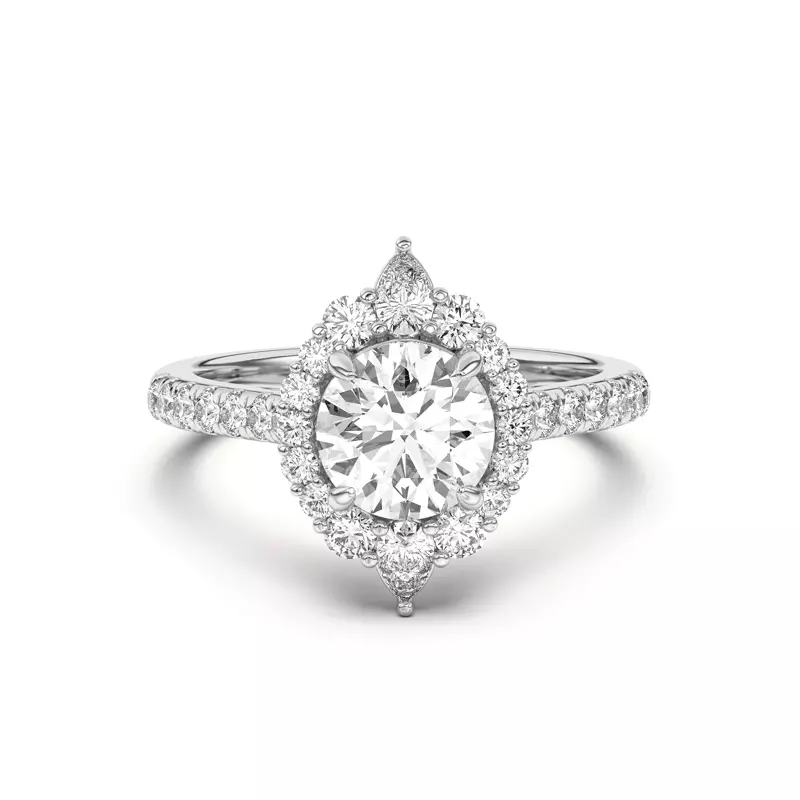 18K White Gold Lexa Round and Pear Diamond Halo Engagement Ring