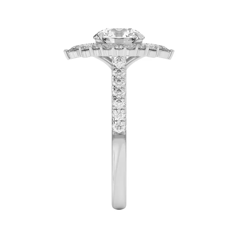 18K White Gold Lexa Round and Pear Diamond Halo Engagement Ring