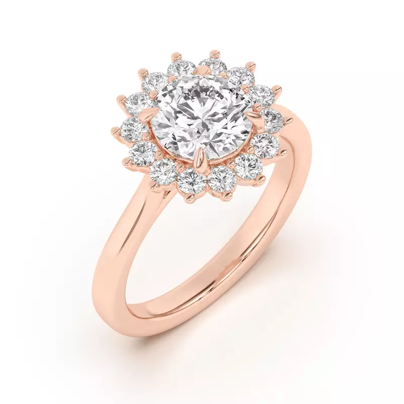 14K Rose Gold Nova Burst Halo Engagement Ring