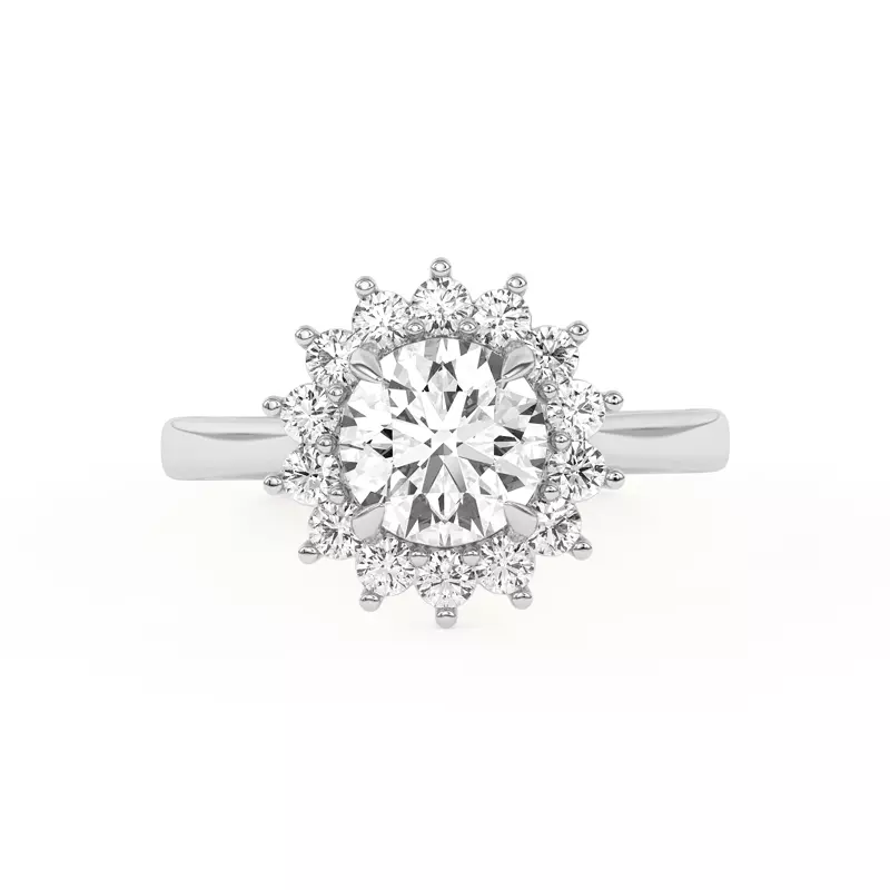 18K White Gold Nova Burst Halo Engagement Ring