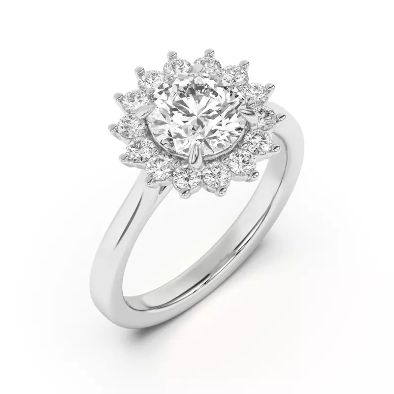 18K White Gold Nova Burst Halo Engagement Ring