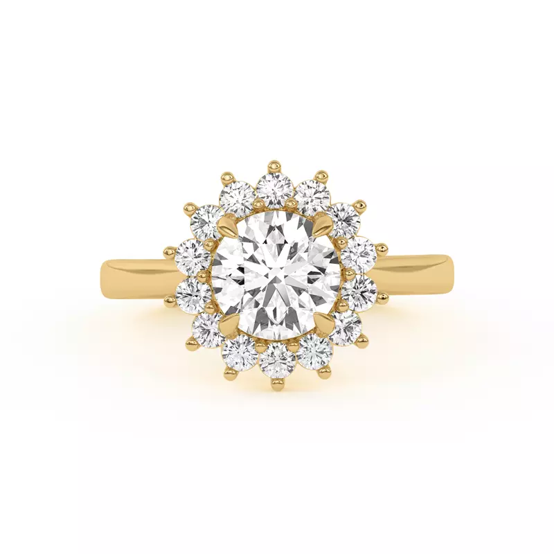 18K Yellow Gold Nova Burst Halo Engagement Ring