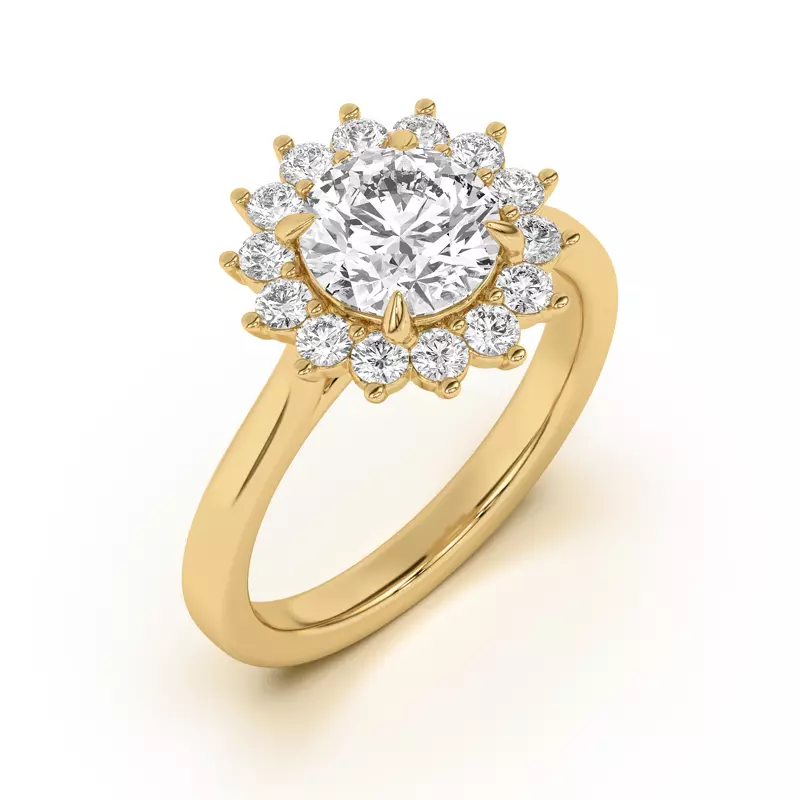 18K Yellow Gold Nova Burst Halo Engagement Ring