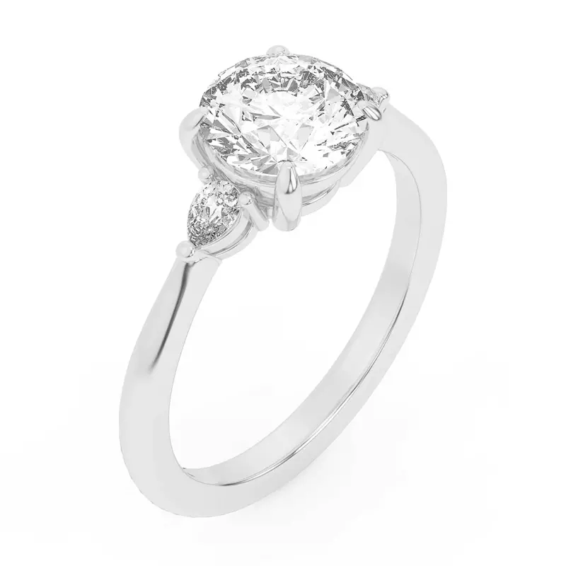 18K White Gold Kelsey Pear Diamond Three-Stone Engagement Ring