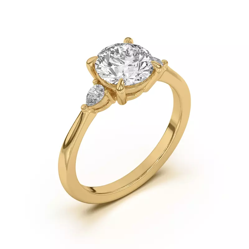 18K Yellow Gold Kelsey Pear Diamond Three-Stone Engagement Ring