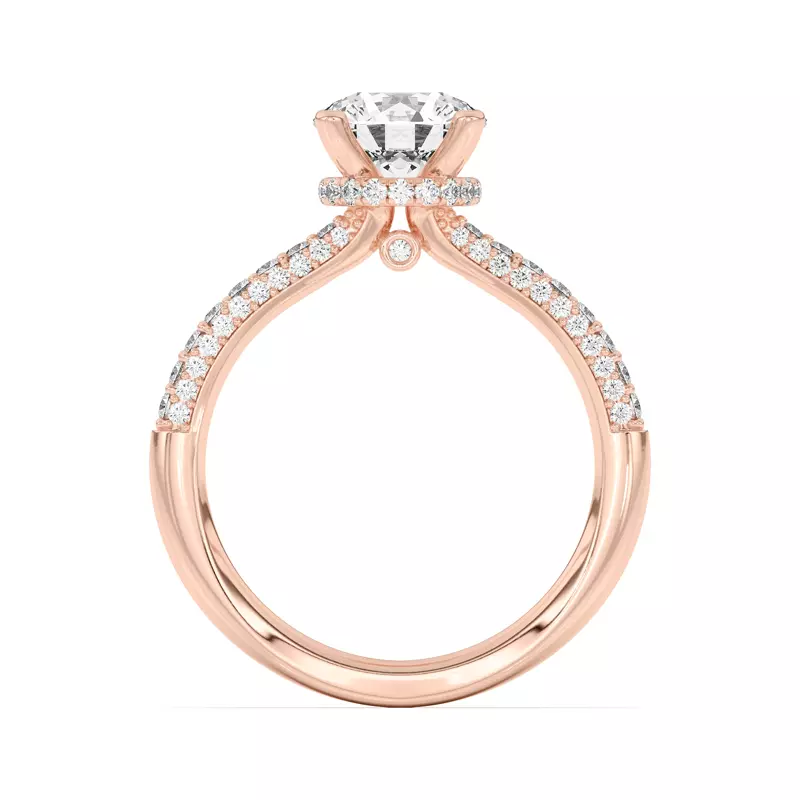 14K Rose Gold Ivana Triple Row Diamond Halo Ring With Bezel Accent Engagement Ring