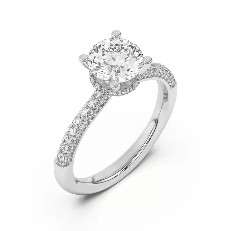 14K White Gold Ivana Triple Row Diamond Halo Ring With Bezel Accent