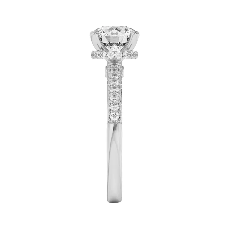 14K White Gold Ivana Triple Row Diamond Halo Ring With Bezel Accent