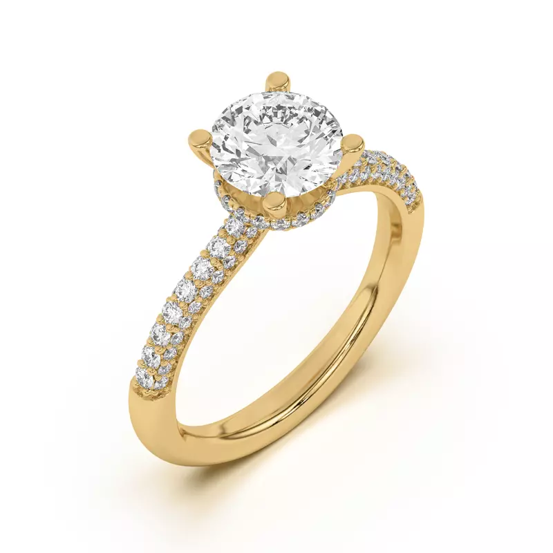 14K Yellow Gold Ivana Triple Row Diamond Halo Ring With Bezel Accent Engagement Ring