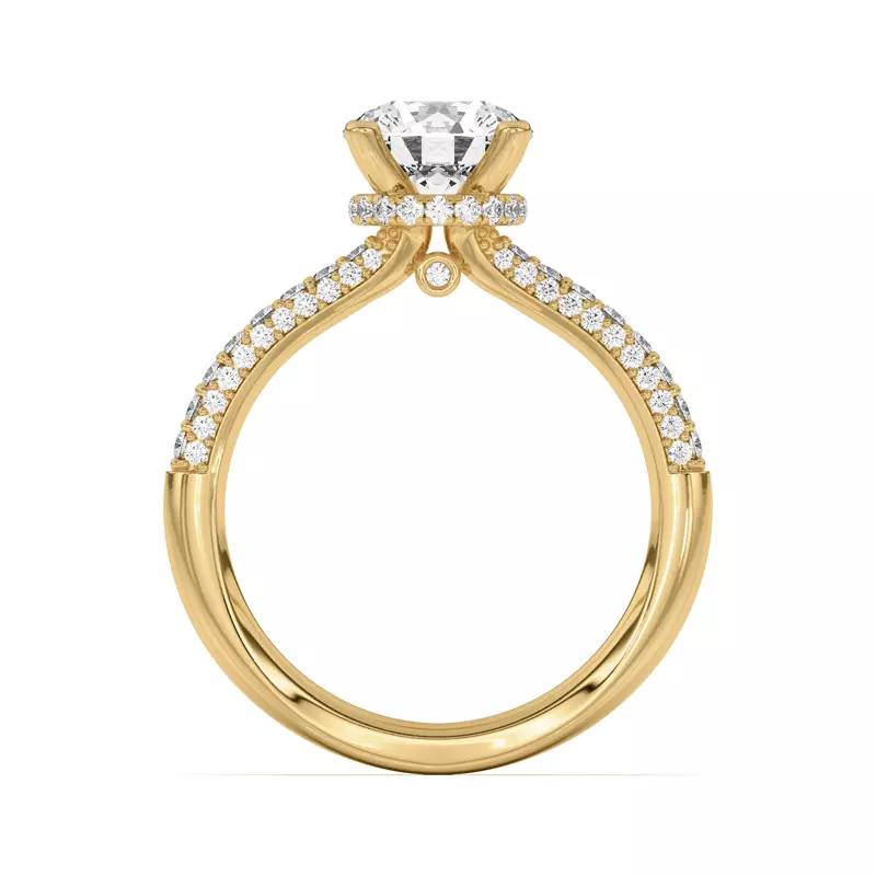 18K Yellow Gold Ivana Triple Row Diamond Halo Ring With Bezel Accent Engagement Ring