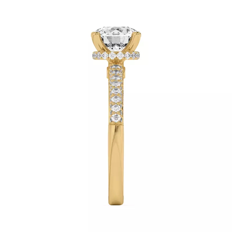 18K Yellow Gold Ivana Triple Row Diamond Halo Ring With Bezel Accent Engagement Ring