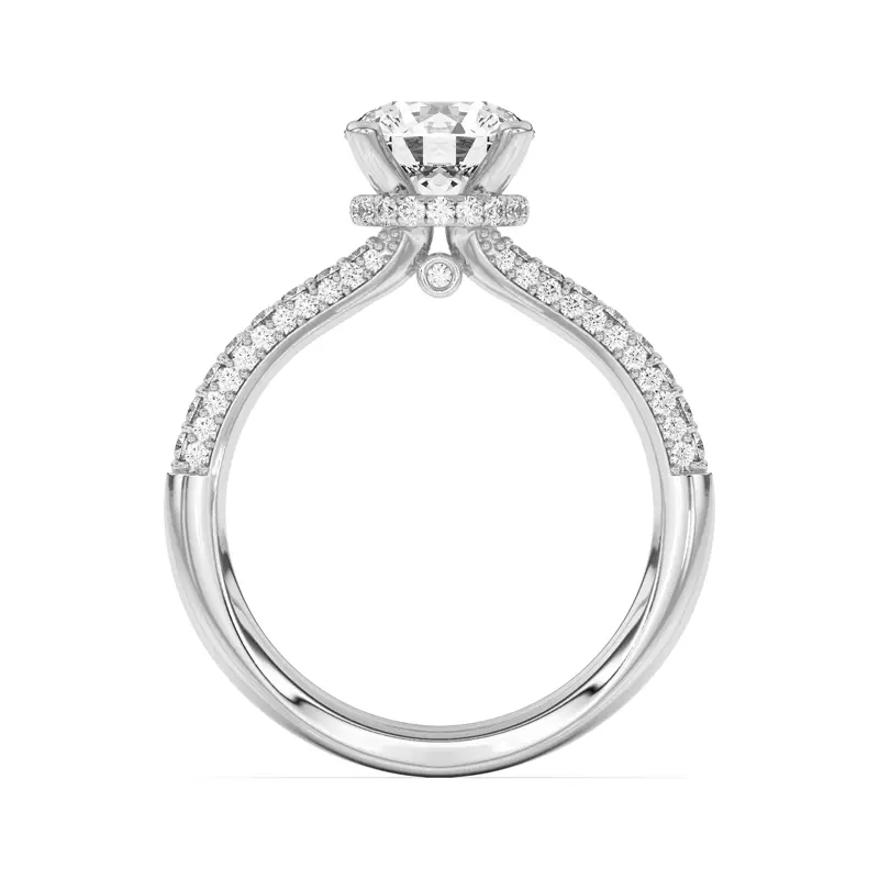 Platinum Ivana Triple Row Diamond Halo Ring With Bezel Accent Engagement Ring