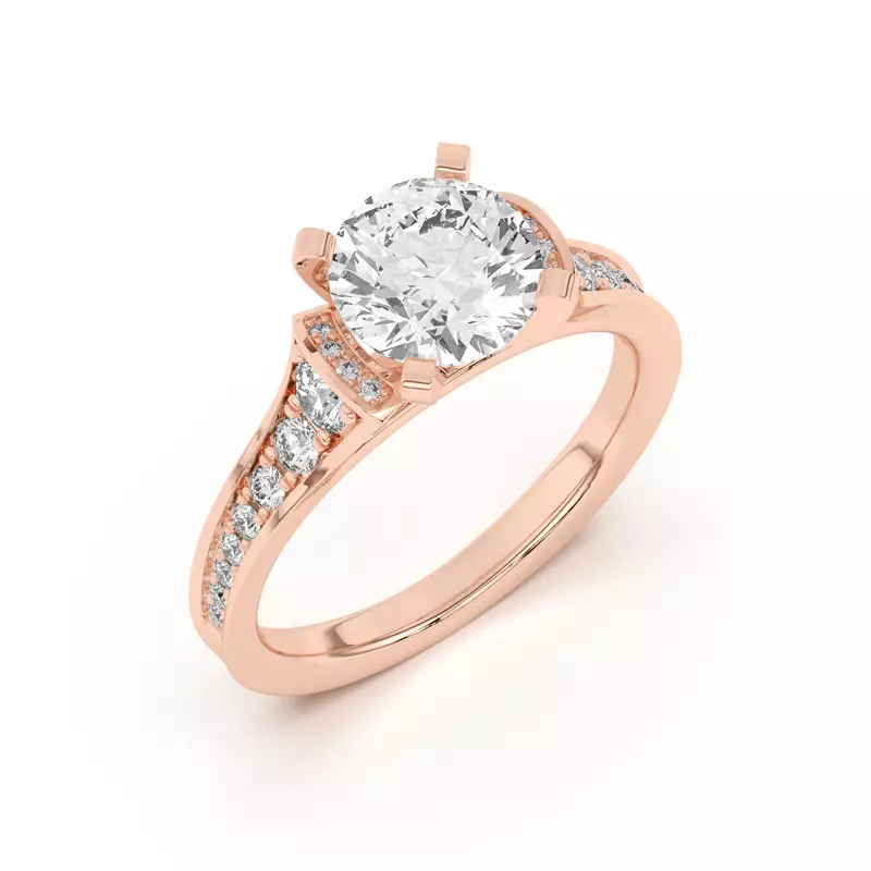 14K Rose Gold Bria Graduated Wide Cathedral Engagement Ring