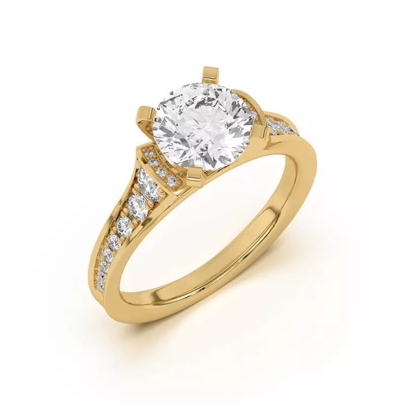 14K Yellow Gold Bria Graduated Wide Cathedral Engagement Ring