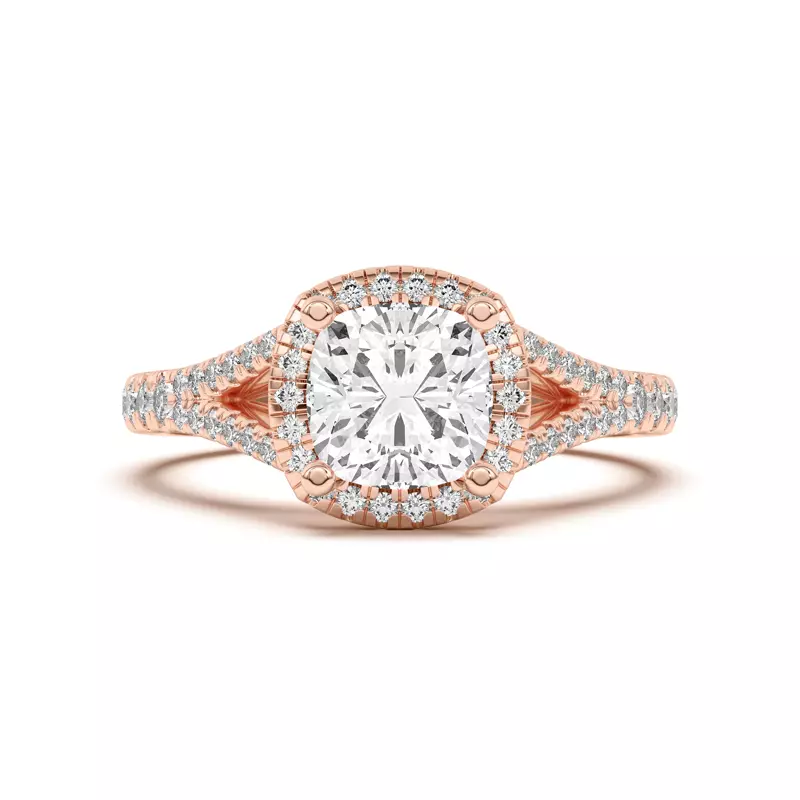 14K Rose Gold Clarissa Split Shank Halo Engagement Ring