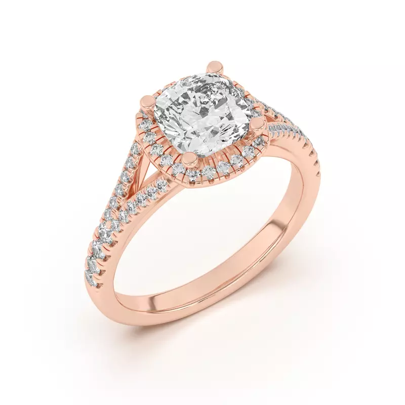 14K Rose Gold Clarissa Split Shank Halo Engagement Ring