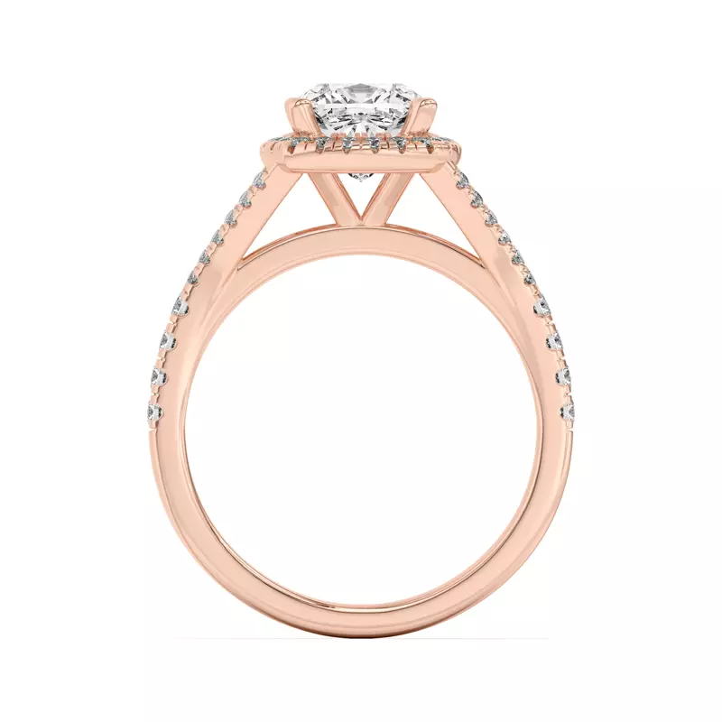 14K Rose Gold Clarissa Split Shank Halo Engagement Ring