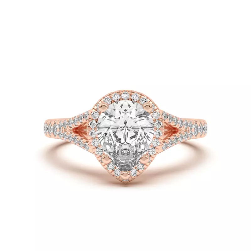 14K Rose Gold Clarissa Split Shank Halo Engagement Ring