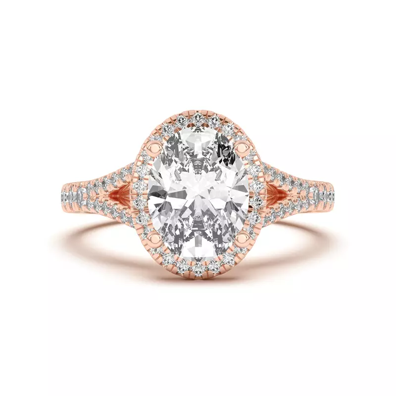 14K Rose Gold Clarissa Split Shank Halo Engagement Ring