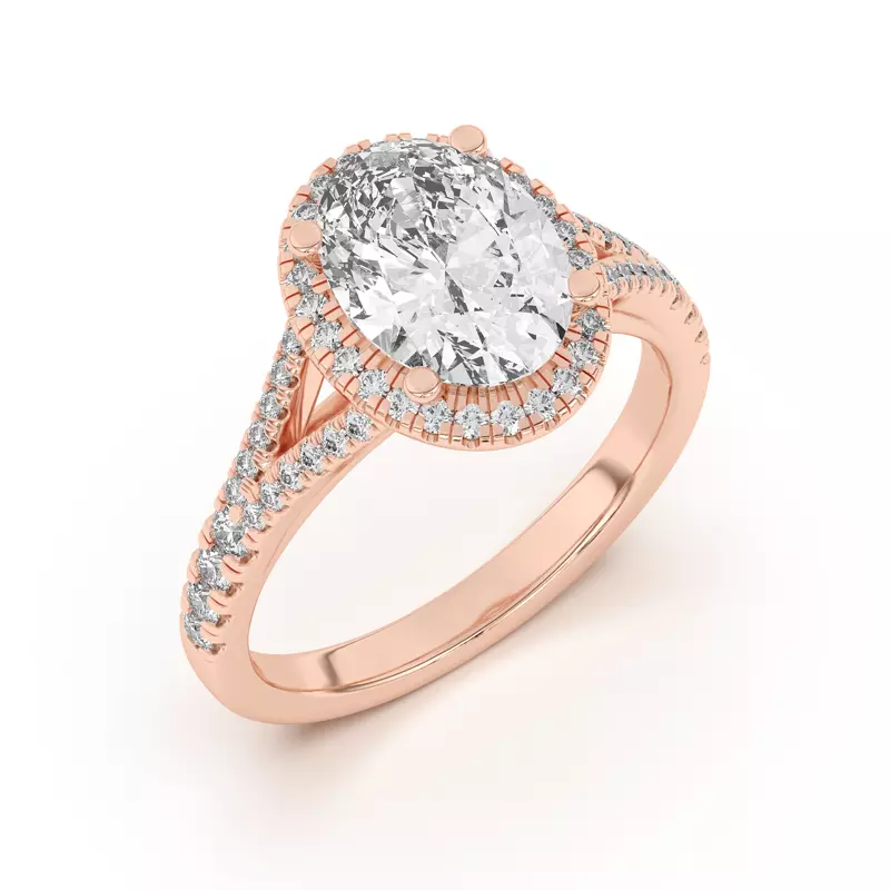 14K Rose Gold Clarissa Split Shank Halo Engagement Ring