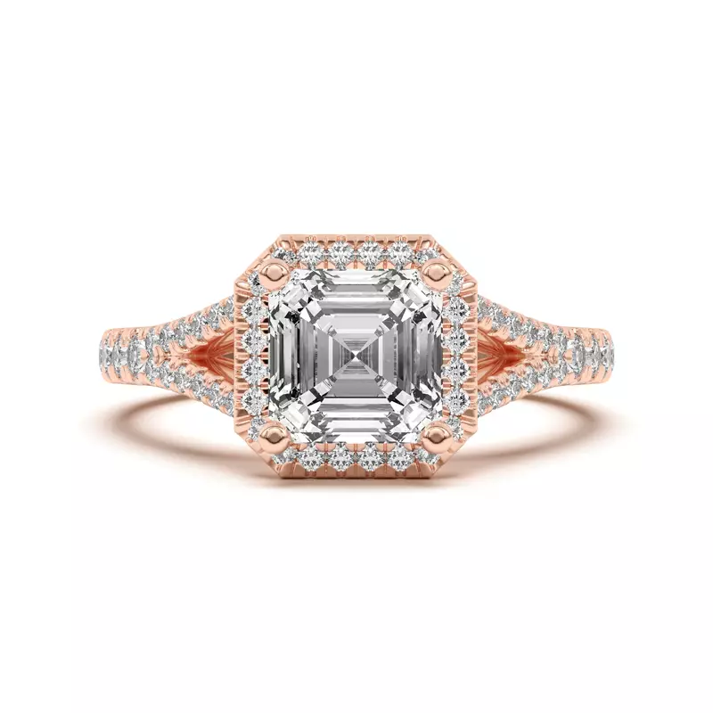 14K Rose Gold Clarissa Split Shank Halo Engagement Ring