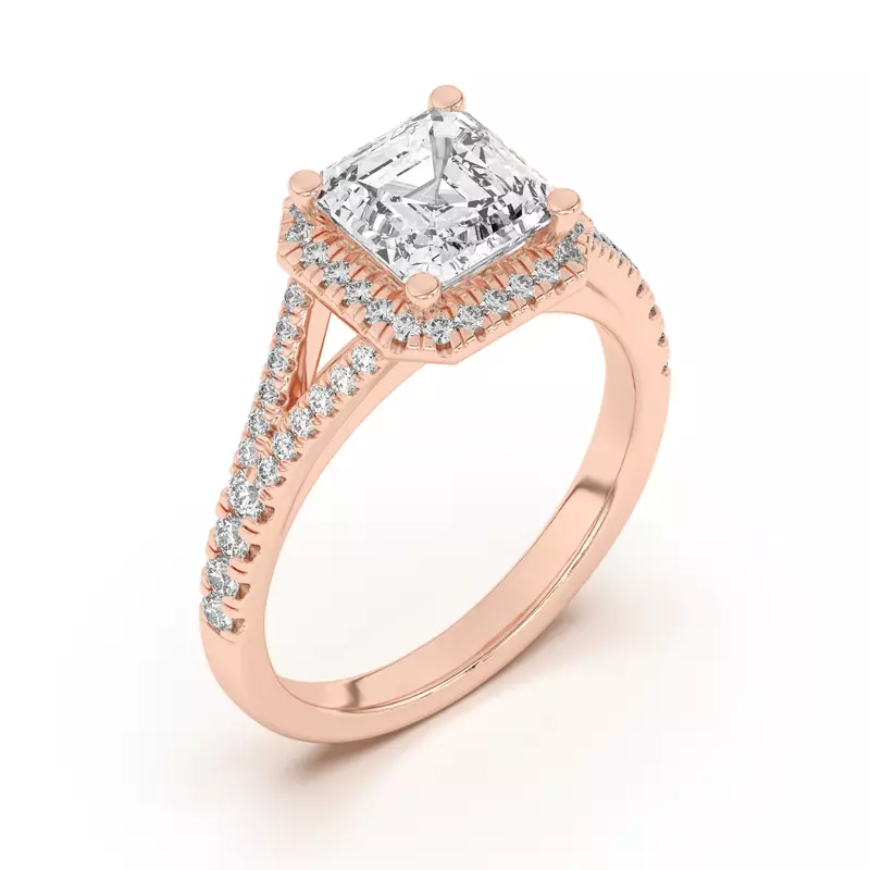 14K Rose Gold Clarissa Split Shank Halo Engagement Ring