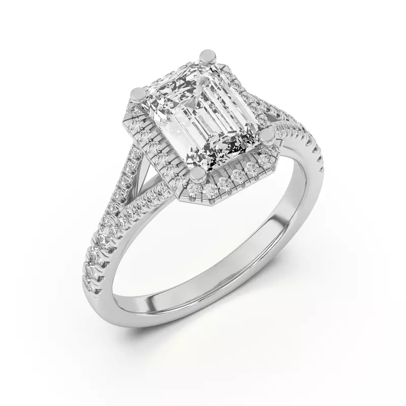 14K White Gold Clarissa Split Shank Halo Engagement Ring