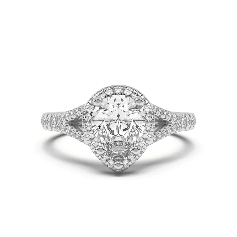 14K White Gold Clarissa Split Shank Halo Engagement Ring