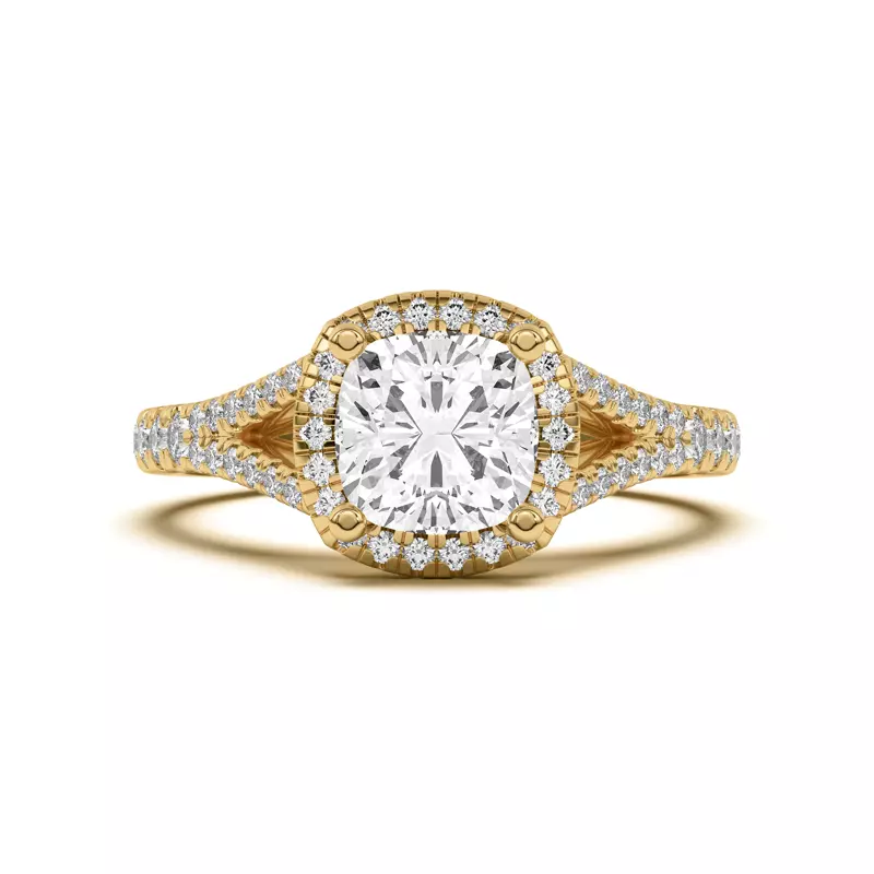 14K Yellow Gold Clarissa Split Shank Halo Engagement Ring