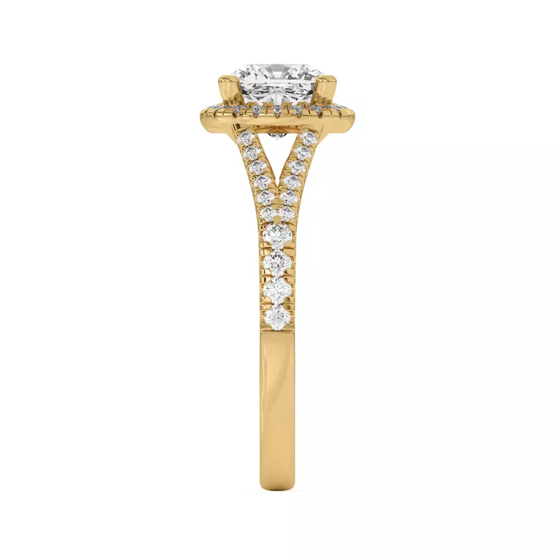 14K Yellow Gold Clarissa Split Shank Halo Engagement Ring