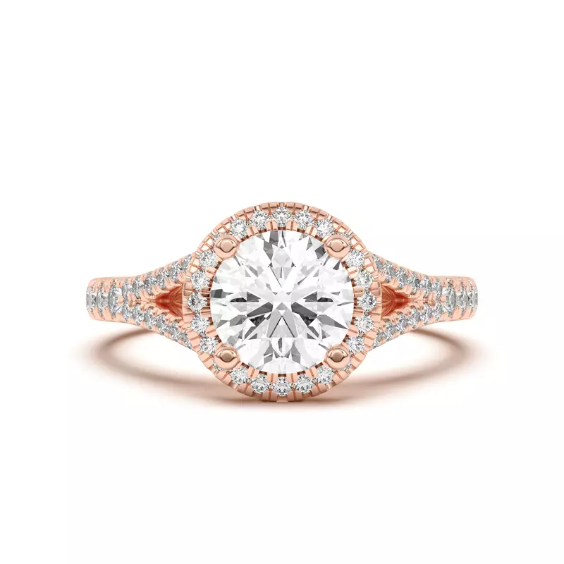 18K Rose Gold Clarissa Split Shank Halo Engagement Ring