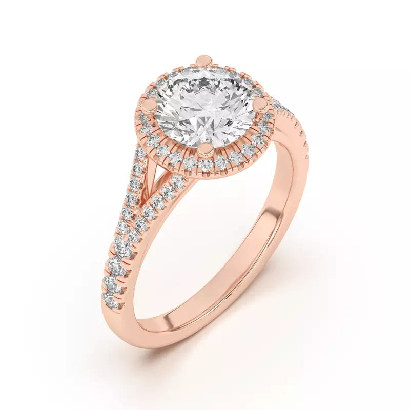 18K Rose Gold Clarissa Split Shank Halo Engagement Ring