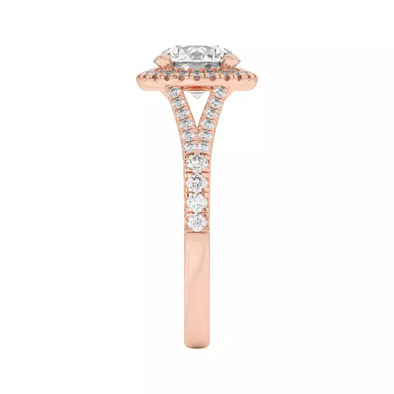 18K Rose Gold Clarissa Split Shank Halo Engagement Ring