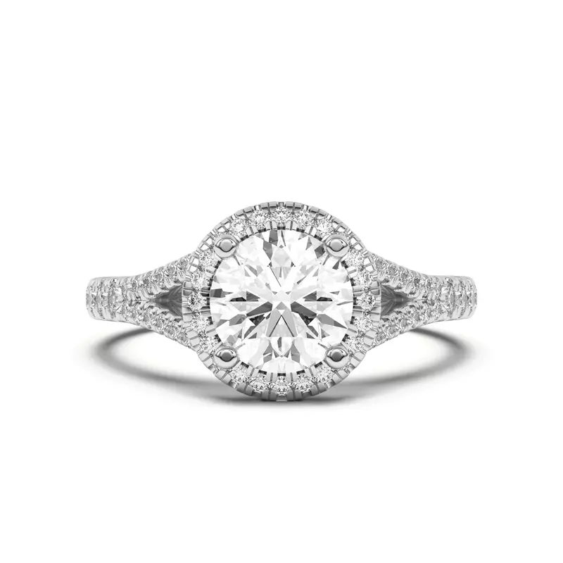 18K White Gold Clarissa Split Shank Halo Engagement Ring