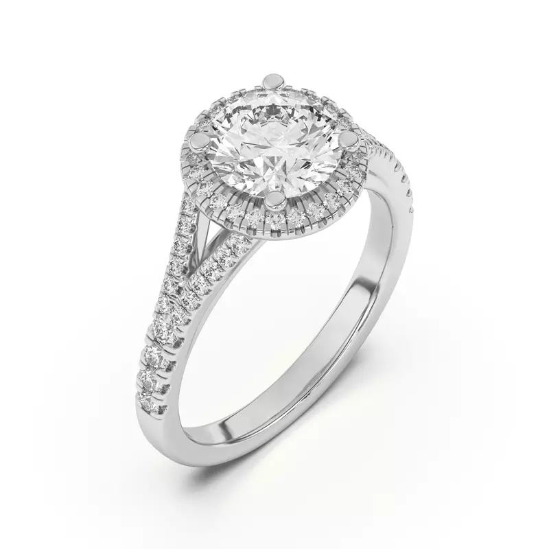 18K White Gold Clarissa Split Shank Halo Engagement Ring