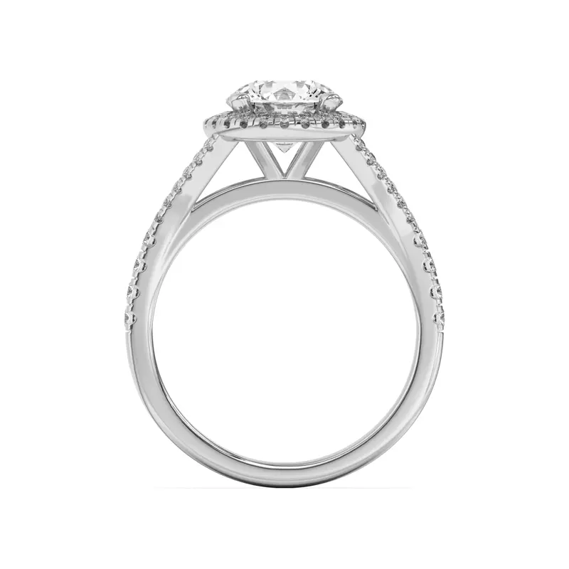 18K White Gold Clarissa Split Shank Halo Engagement Ring