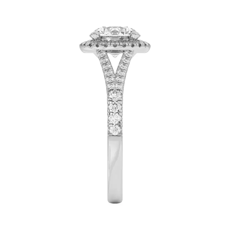 18K White Gold Clarissa Split Shank Halo Engagement Ring