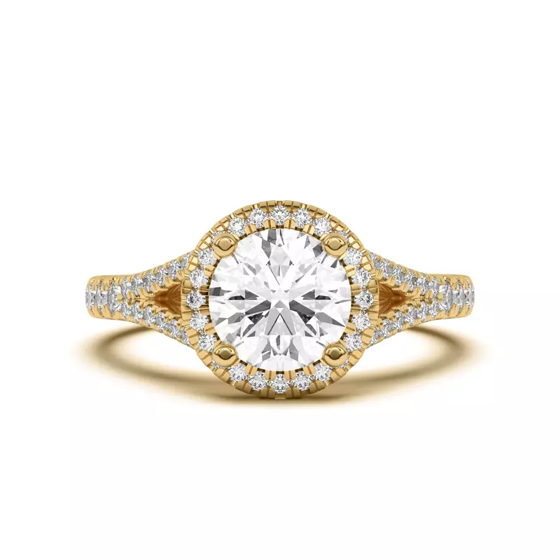 18K Yellow Gold Clarissa Split Shank Halo Engagement Ring