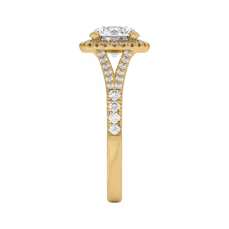 18K Yellow Gold Clarissa Split Shank Halo Engagement Ring