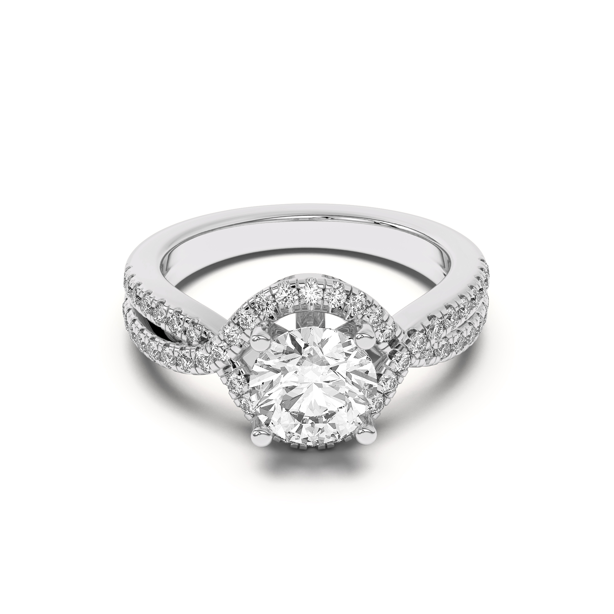 14K White Gold Desiree Crossover Floating Halo Engagement Ring