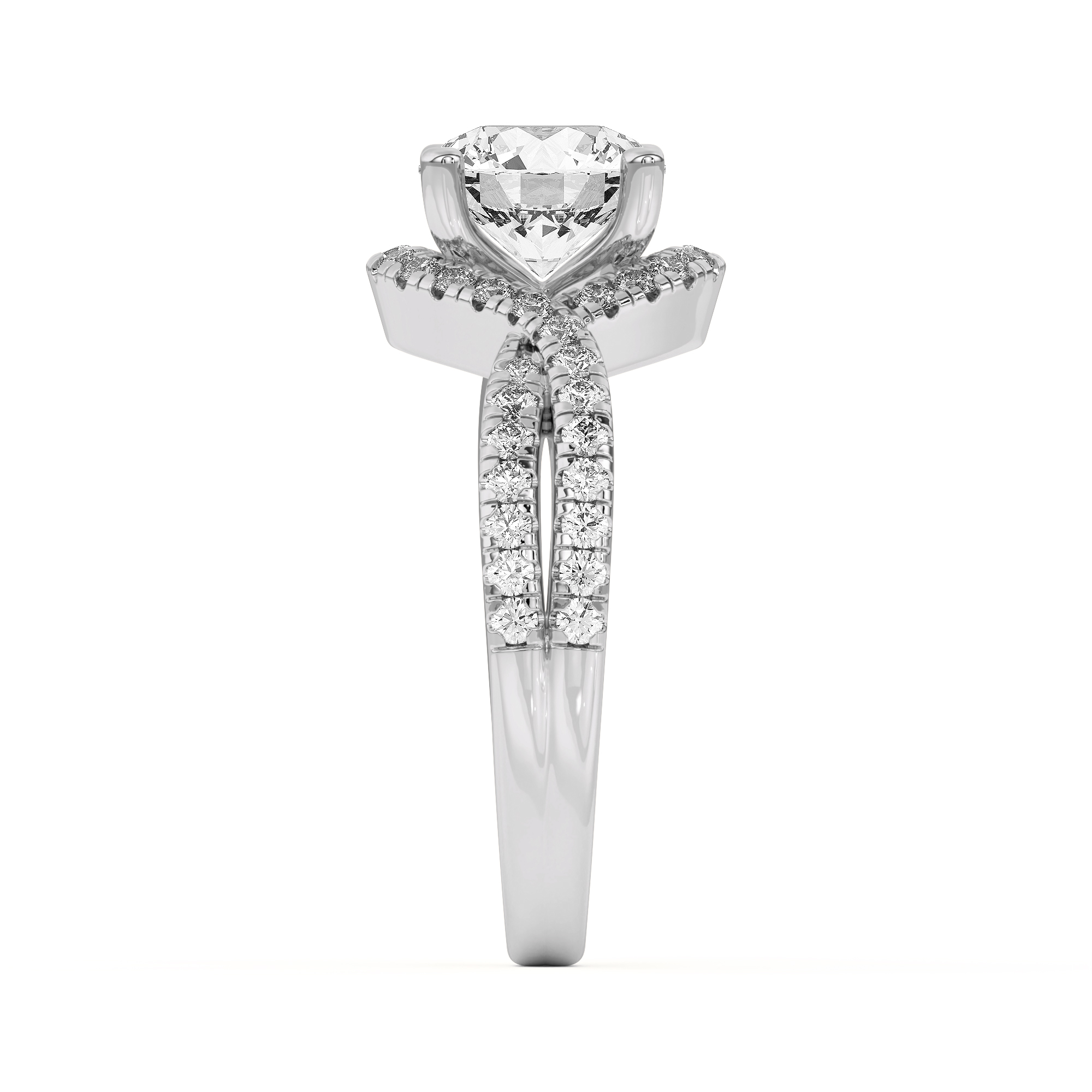14K White Gold Desiree Crossover Floating Halo Engagement Ring