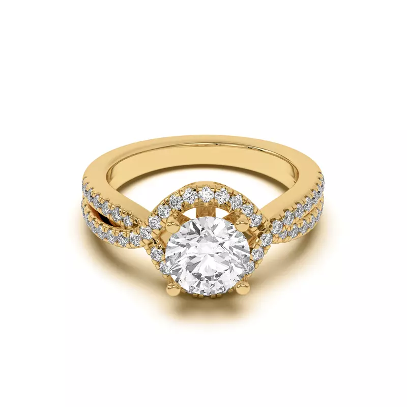 18K Yellow Gold Desiree Crossover Floating Halo Engagement Ring