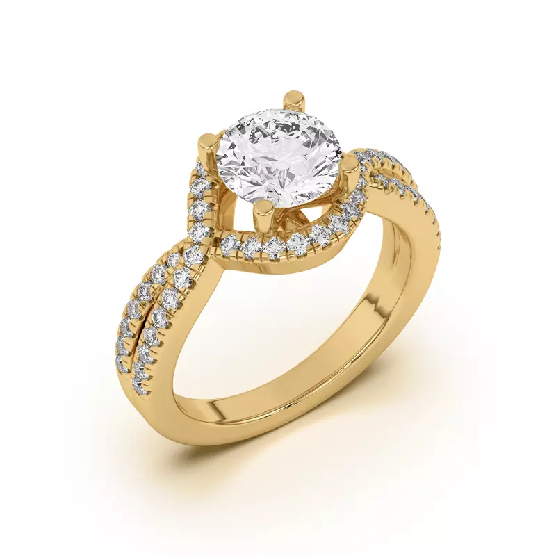 18K Yellow Gold Desiree Crossover Floating Halo Engagement Ring