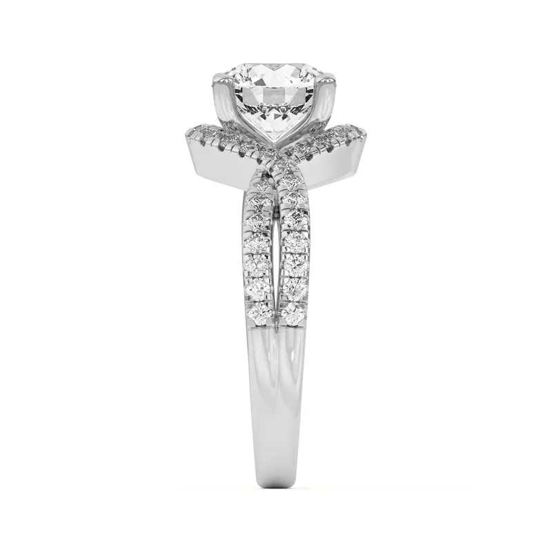 Platinum Desiree Crossover Floating Halo Engagement Ring