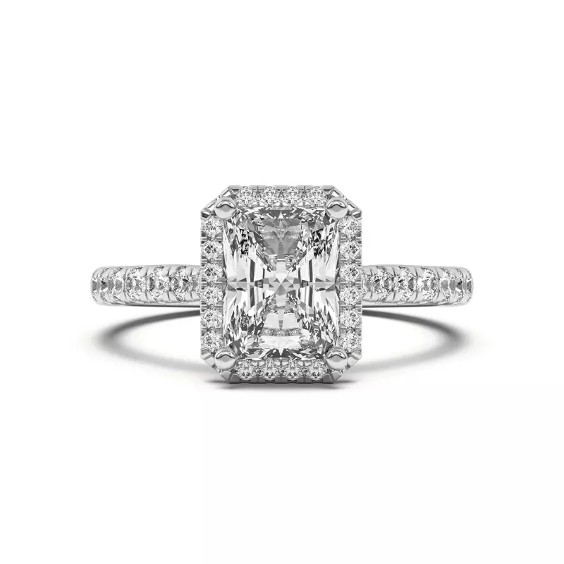 14K White Gold Estelle Classic Pavé Cathedral Halo Engagement Ring