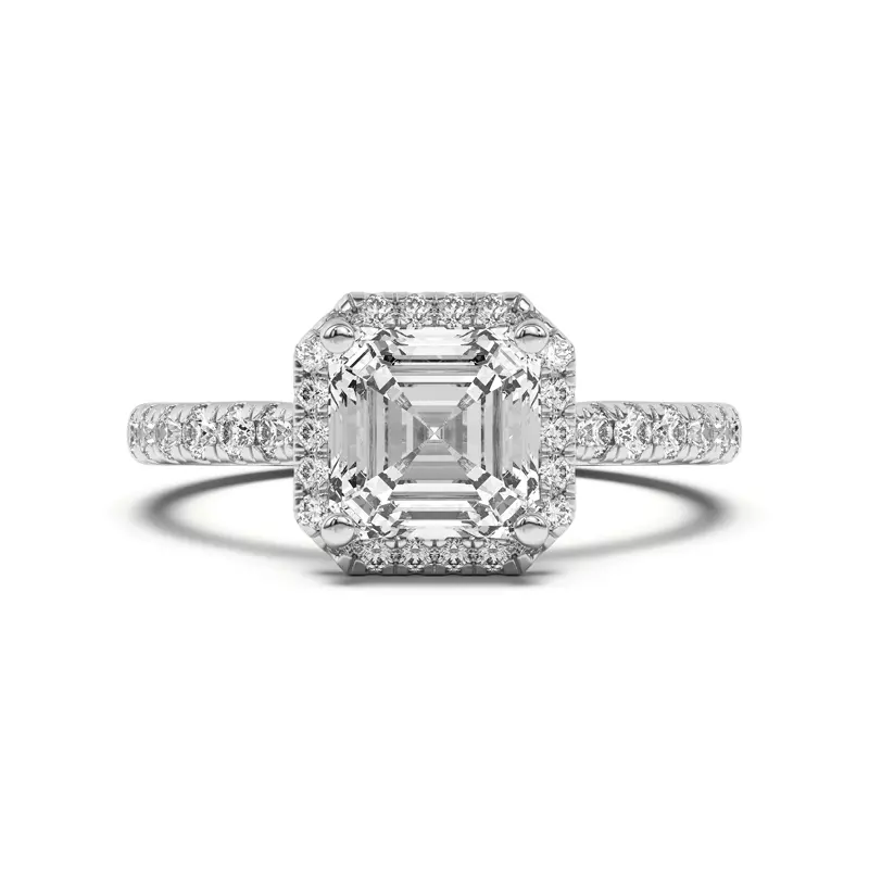14K White Gold Estelle Classic Pavé Cathedral Halo Engagement Ring