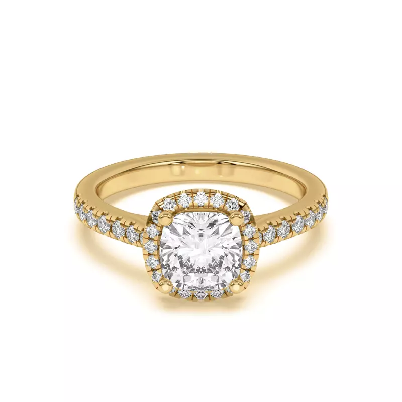 14K Yellow Gold Estelle Classic Pavé Cathedral Halo Engagement Ring