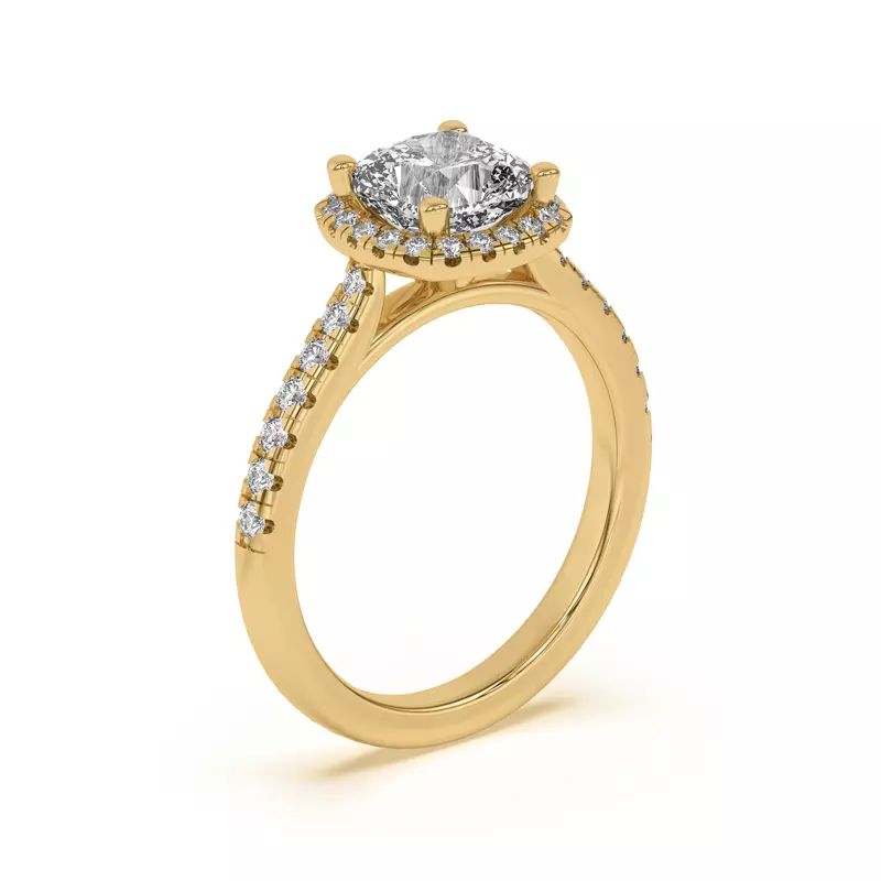 14K Yellow Gold Estelle Classic Pavé Cathedral Halo Engagement Ring