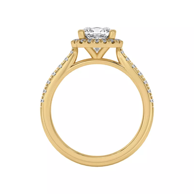 14K Yellow Gold Estelle Classic Pavé Cathedral Halo Engagement Ring