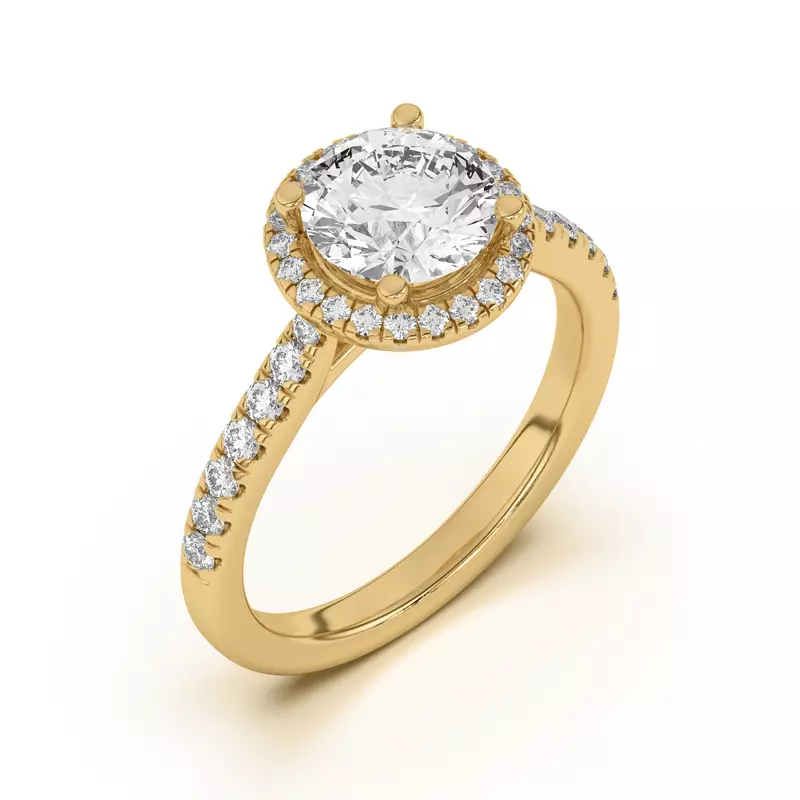 14K Yellow Gold Estelle Classic Pavé Cathedral Halo Engagement Ring